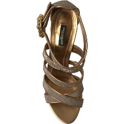 Bronze Crystal Strap Heels Sandals Shoes
