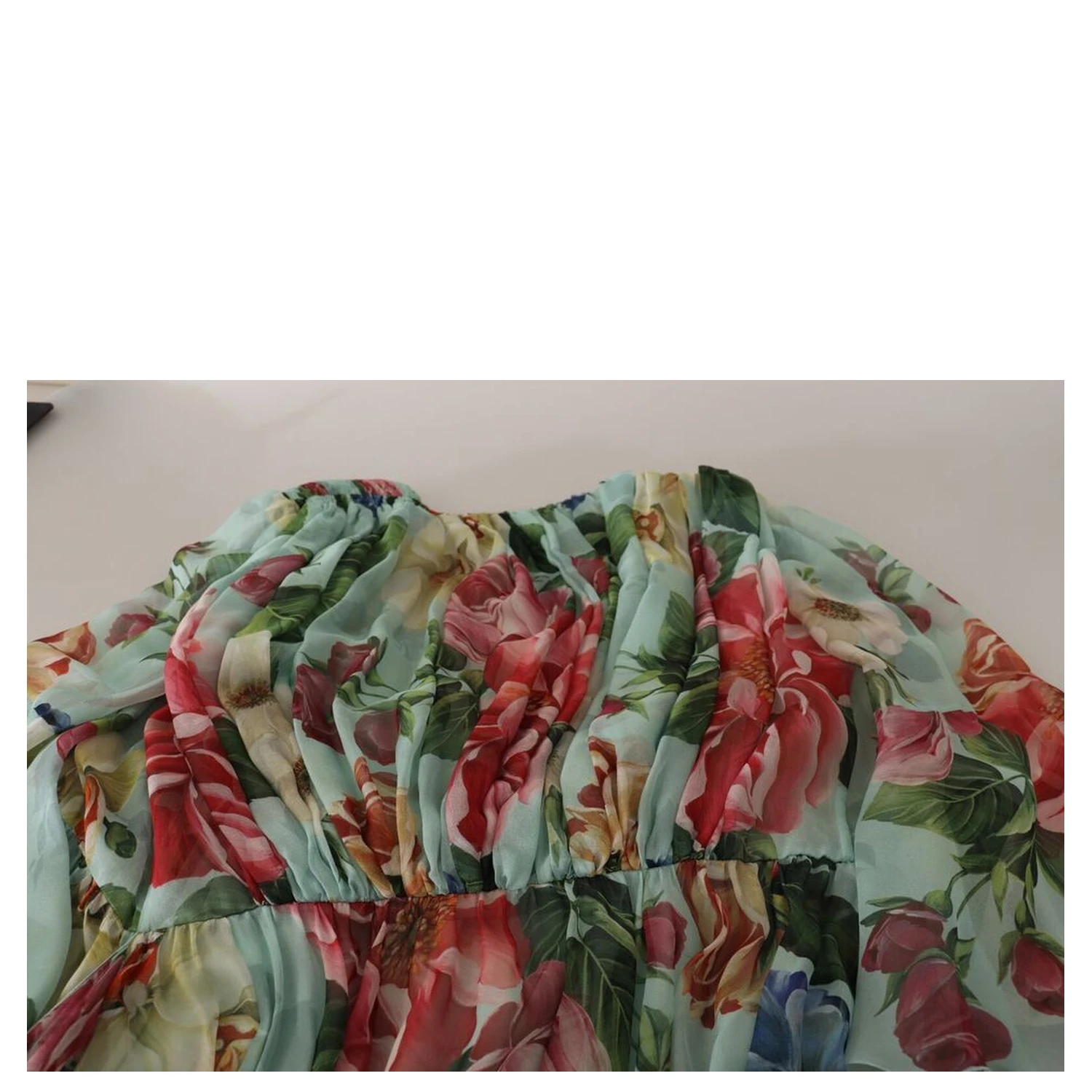 Multicolor Green Floral Silk Wrap Midi Dress
