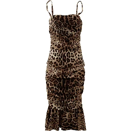 Brown Leopard Print Ruched Midi Dress