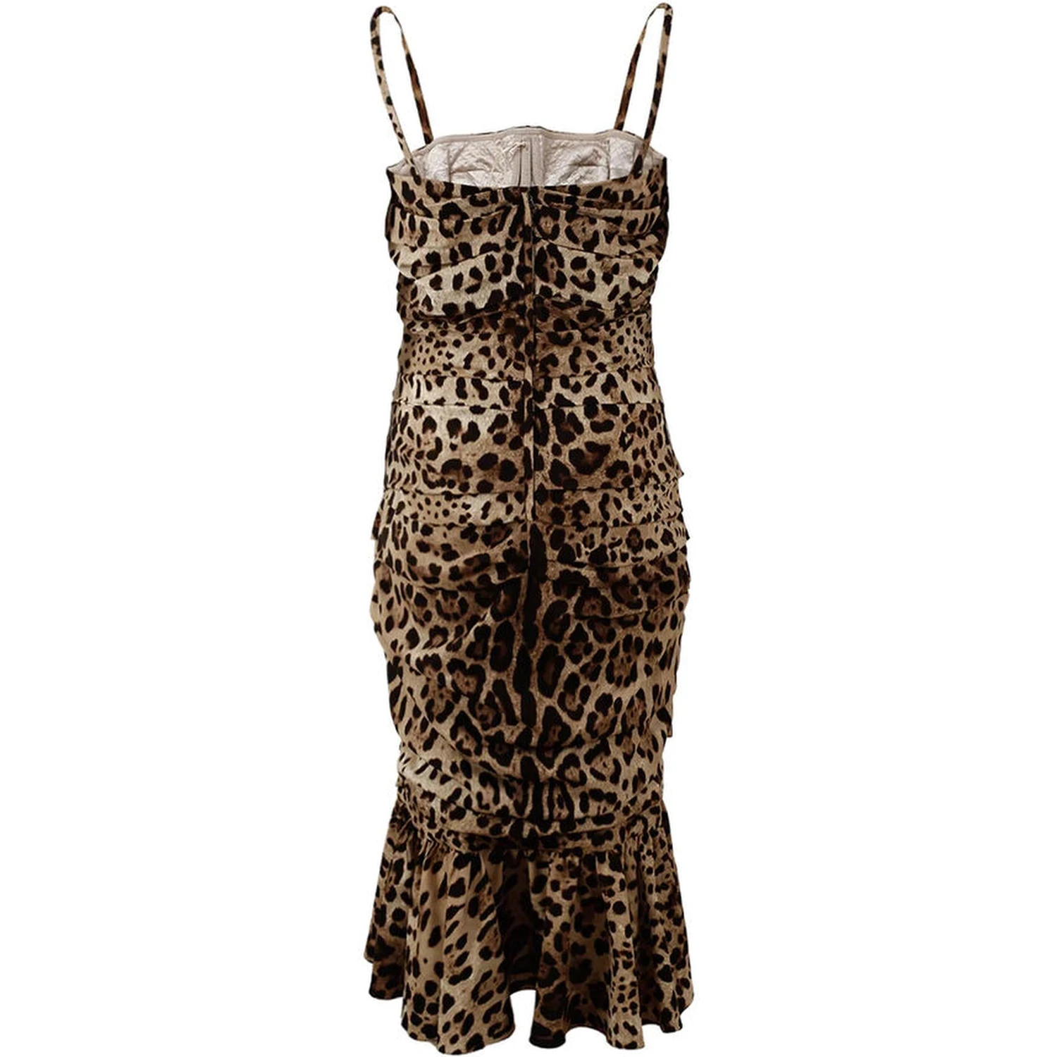 Brown Leopard Print Ruched Midi Dress