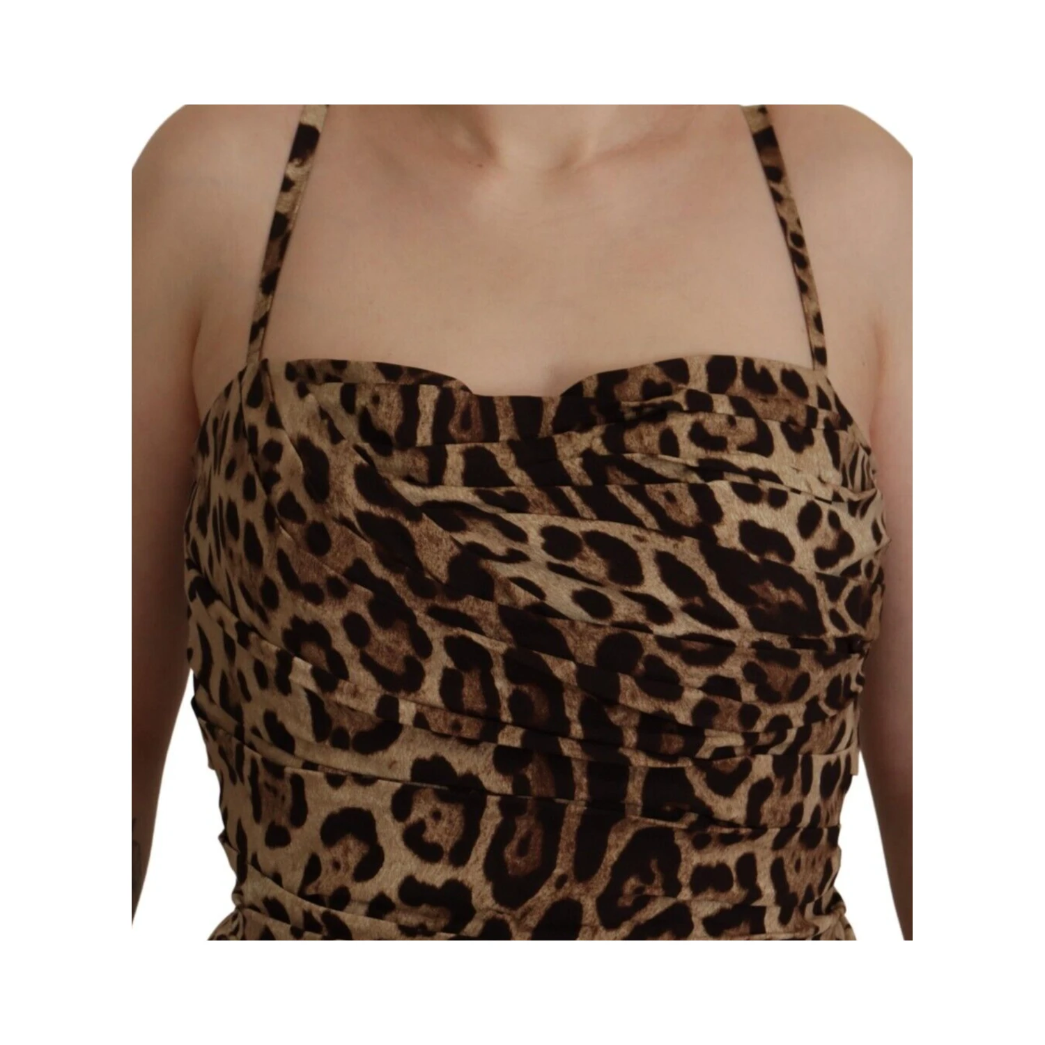 Brown Leopard Print Ruched Midi Dress