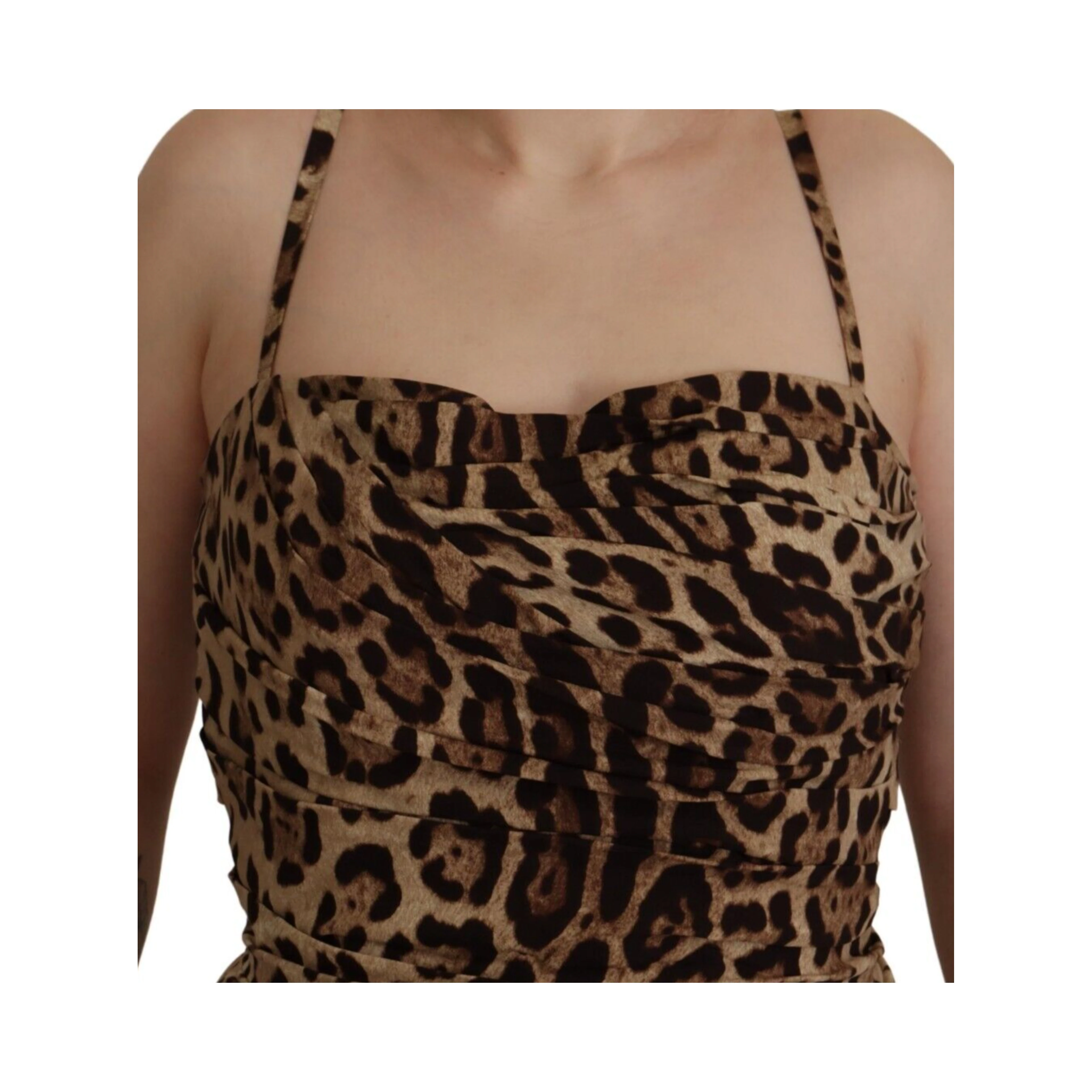 Brown Leopard Print Ruched Midi Dress