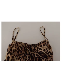 Brown Leopard Print Ruched Midi Dress