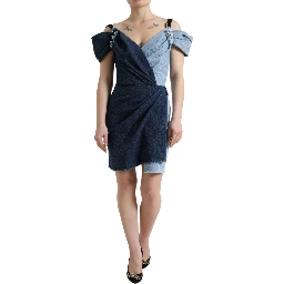 Blue Patchwork Two Tone Denim Mini Dress