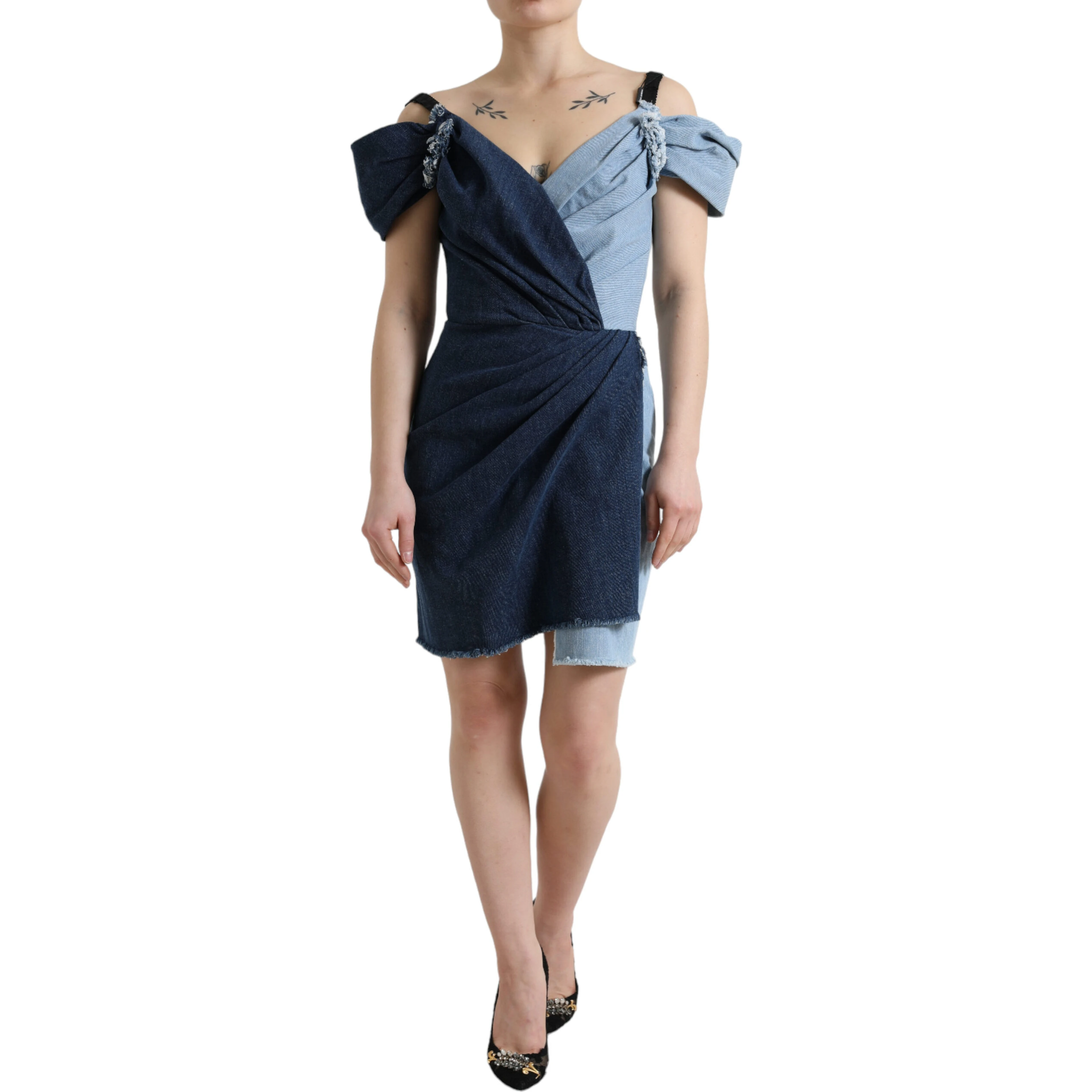 Blue Patchwork Two Tone Denim Mini Dress
