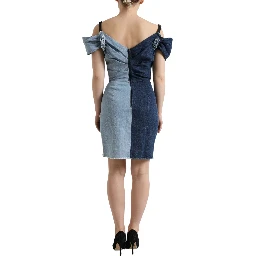 Blue Patchwork Two Tone Denim Mini Dress