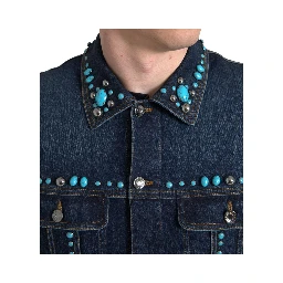 Blue Denim Turquoise Stones Studded Jacket
