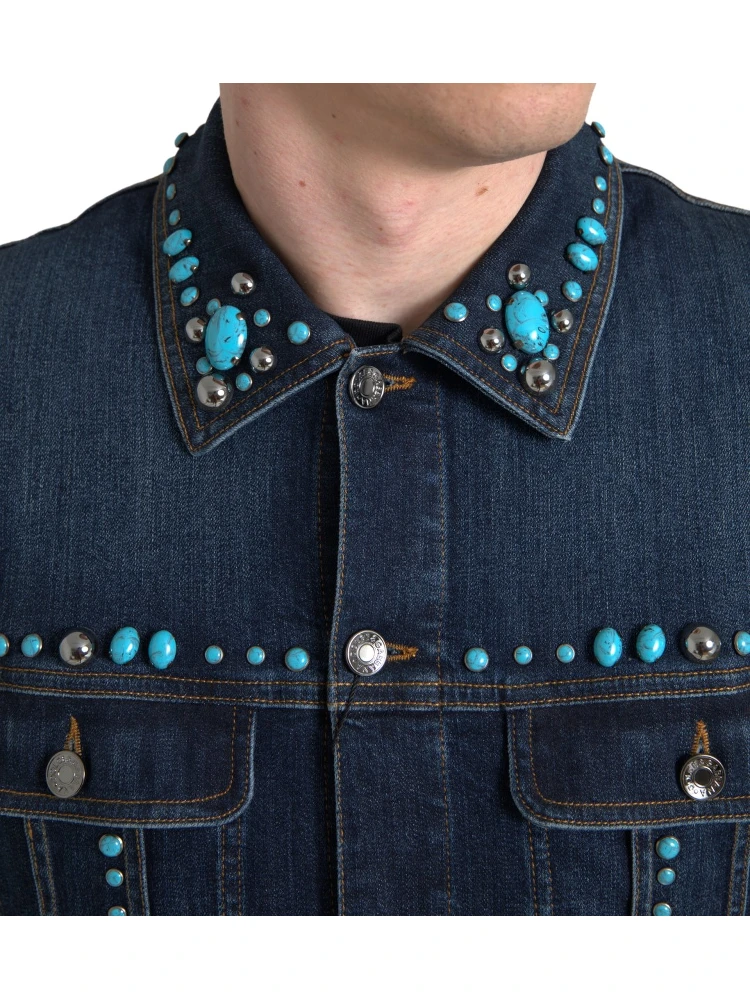 Blue Denim Turquoise Stones Studded Jacket alternative