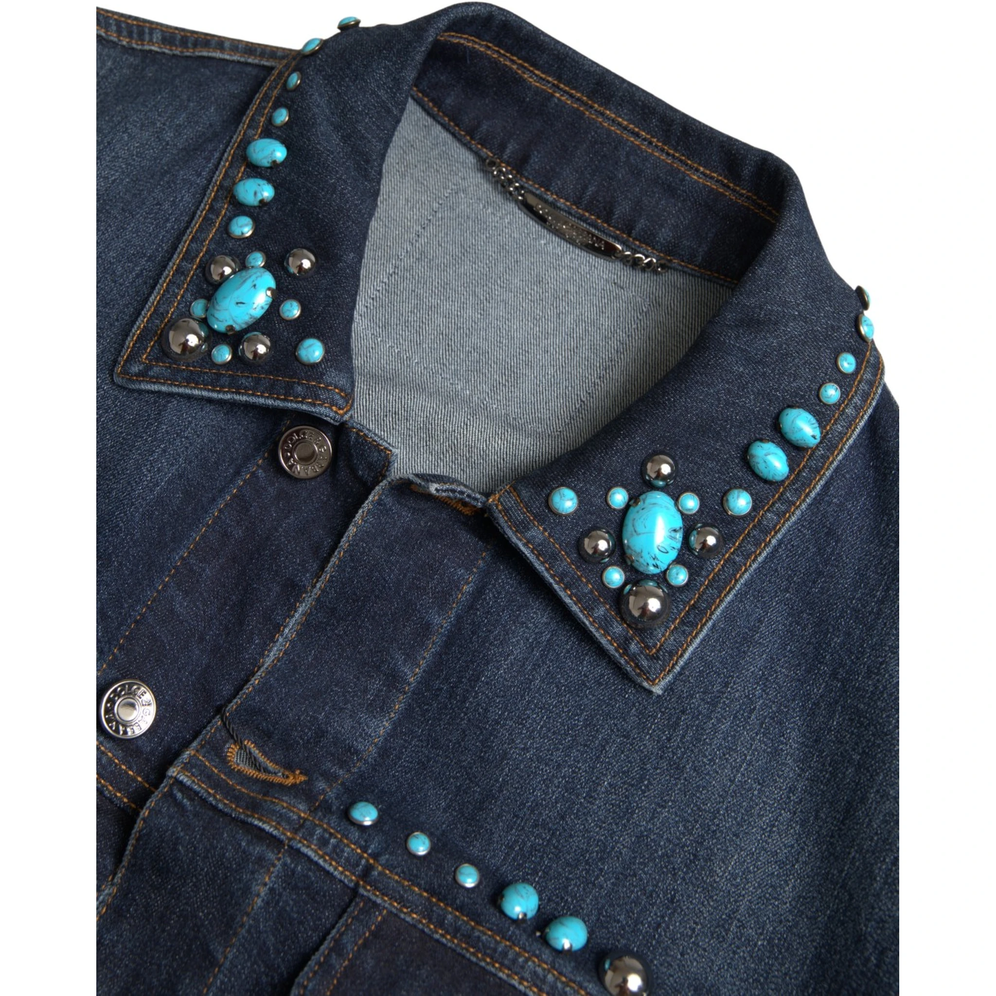 Blue Denim Turquoise Stones Studded Jacket