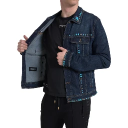 Blue Denim Turquoise Stones Studded Jacket