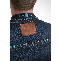 Blue Denim Turquoise Stones Studded Jacket