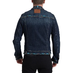 Blue Denim Turquoise Stones Studded Jacket