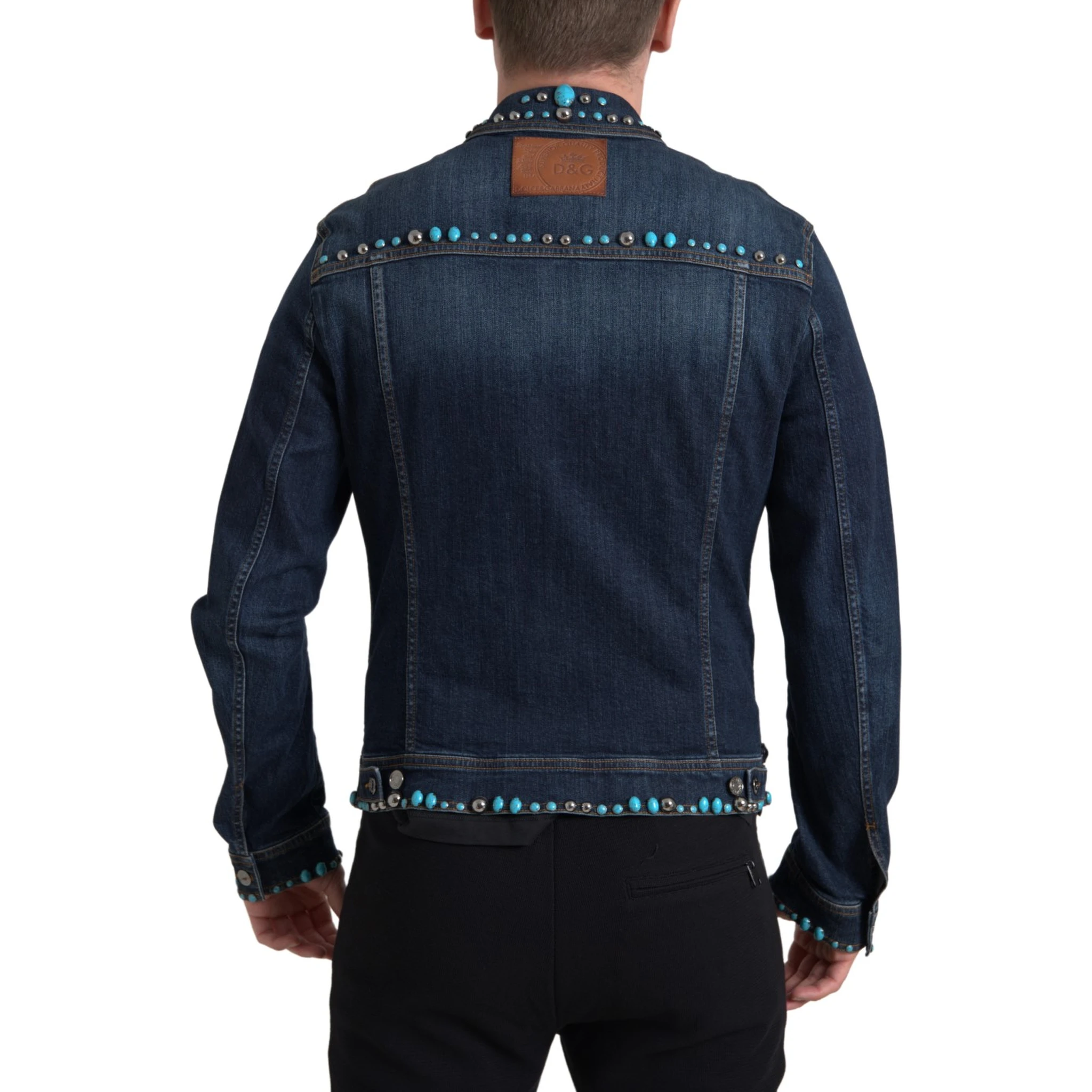 Blue Denim Turquoise Stones Studded Jacket