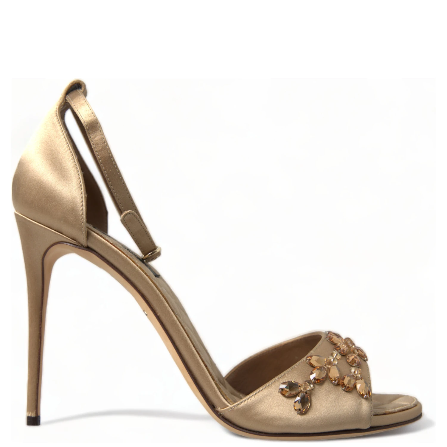 Gold Satin Ankle Strap Crystal Sandals Shoes