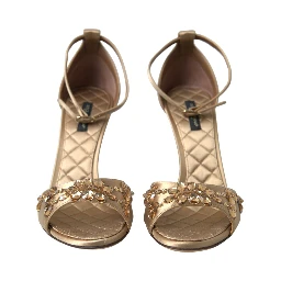 Gold Satin Ankle Strap Crystal Sandals Shoes