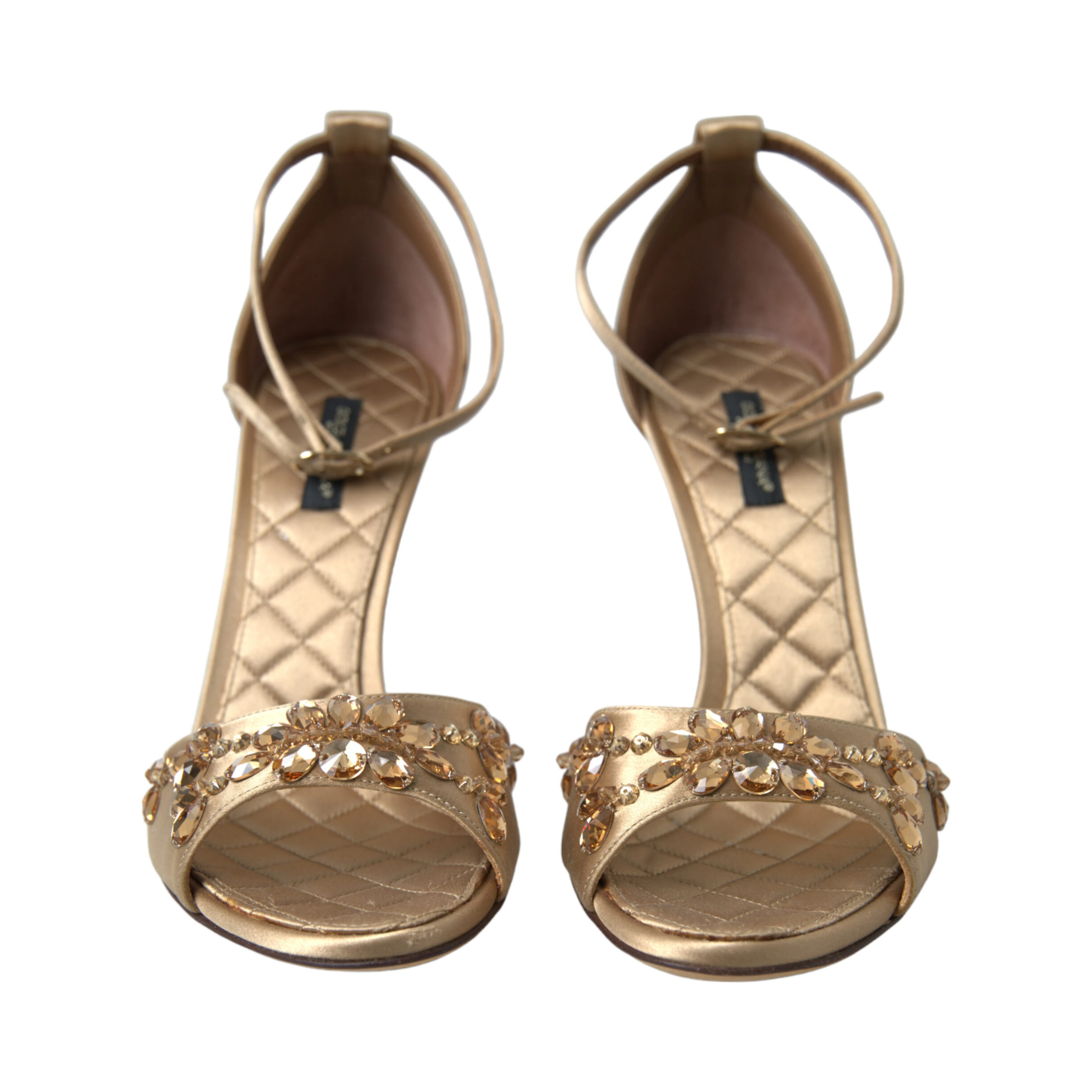 Gold Satin Ankle Strap Crystal Sandals Shoes