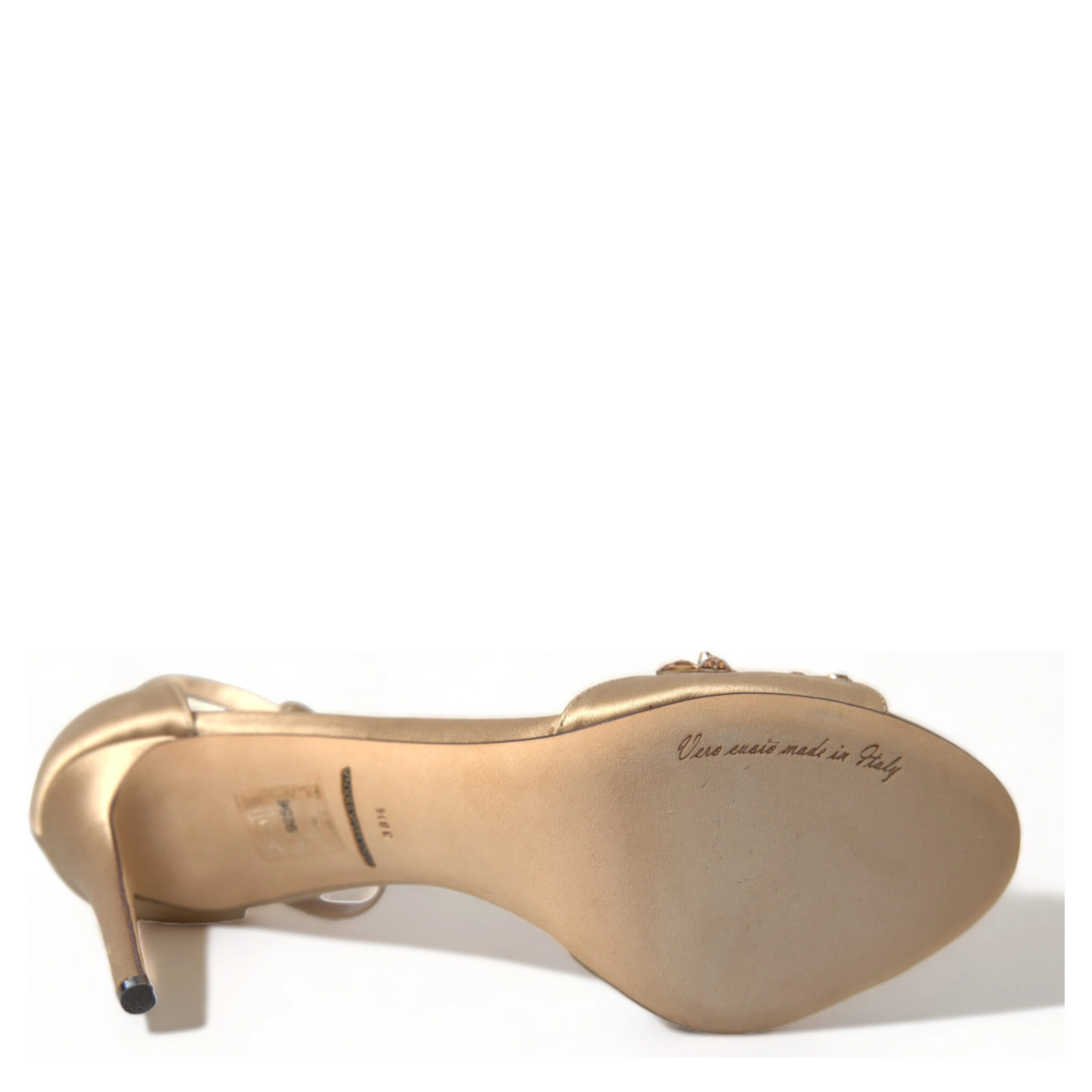 Gold Satin Ankle Strap Crystal Sandals Shoes