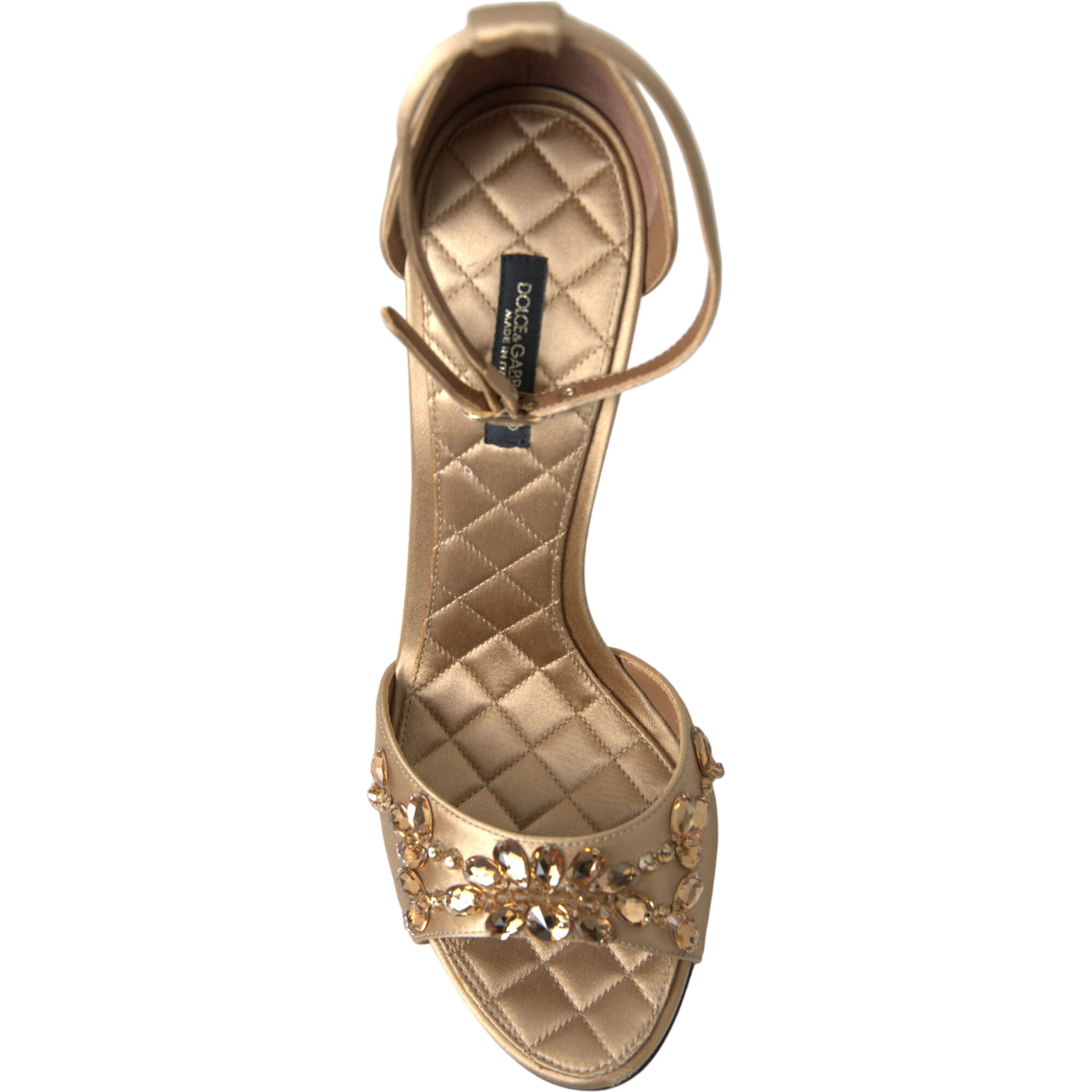Gold Satin Ankle Strap Crystal Sandals Shoes