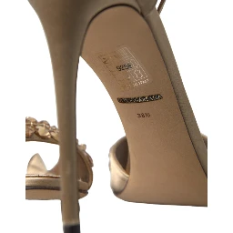 Gold Satin Ankle Strap Crystal Sandals Shoes
