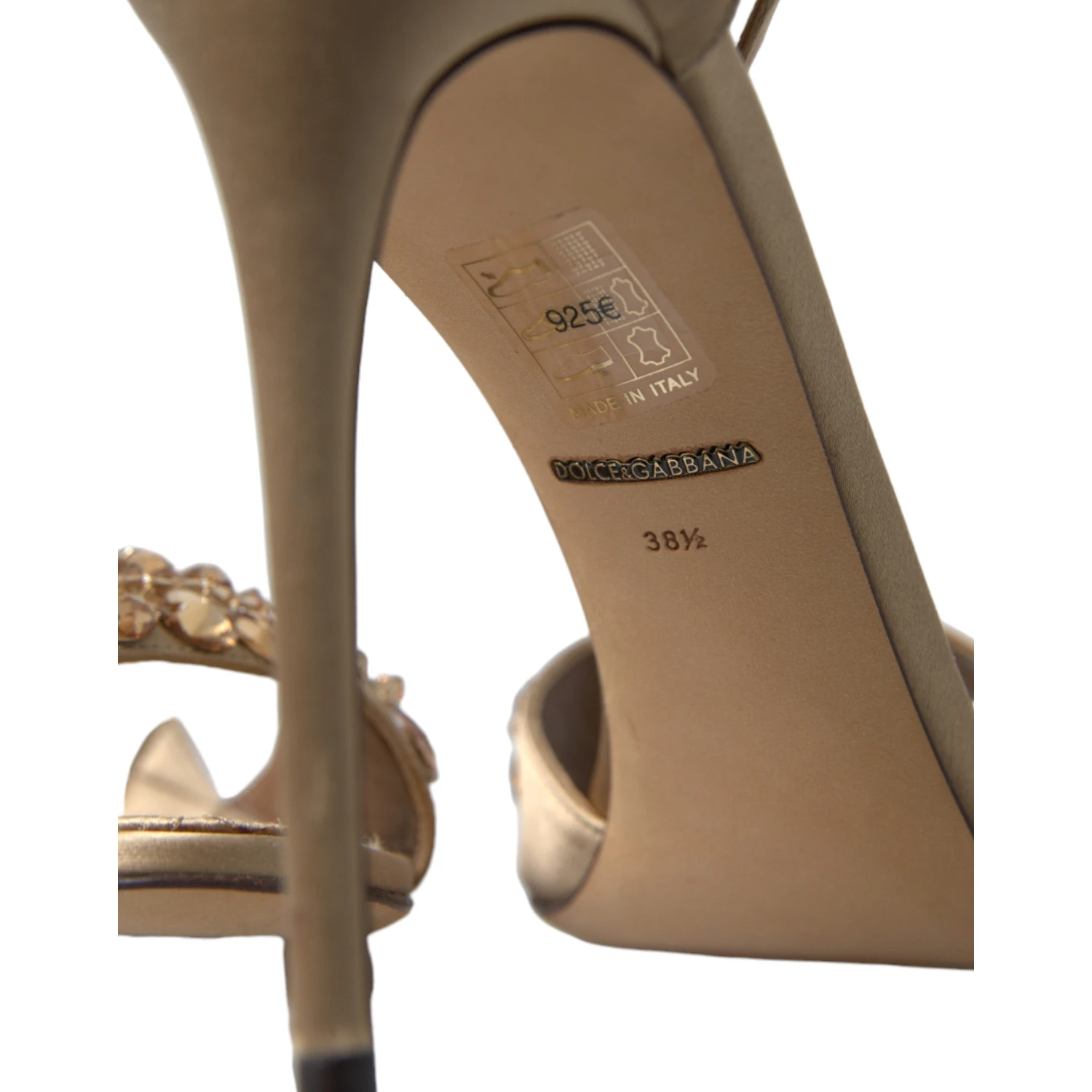 Gold Satin Ankle Strap Crystal Sandals Shoes