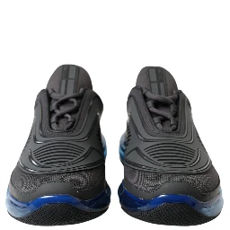 Black Blue Rubber Knit Slip On Low Top Sneakers Shoes