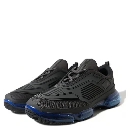 Black Blue Rubber Knit Slip On Low Top Sneakers Shoes