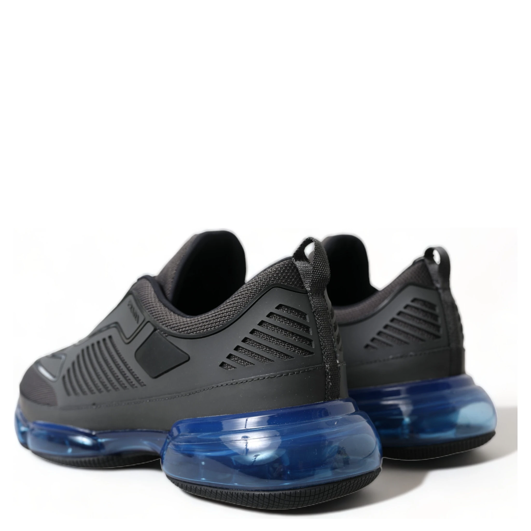 Black Blue Rubber Knit Slip On Low Top Sneakers Shoes