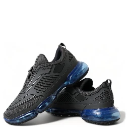Black Blue Rubber Knit Slip On Low Top Sneakers Shoes
