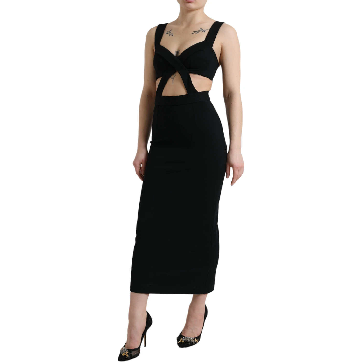 Black Cut Out Sleeveless Bodycon Midi Dress