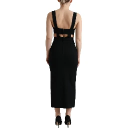 Black Cut Out Sleeveless Bodycon Midi Dress