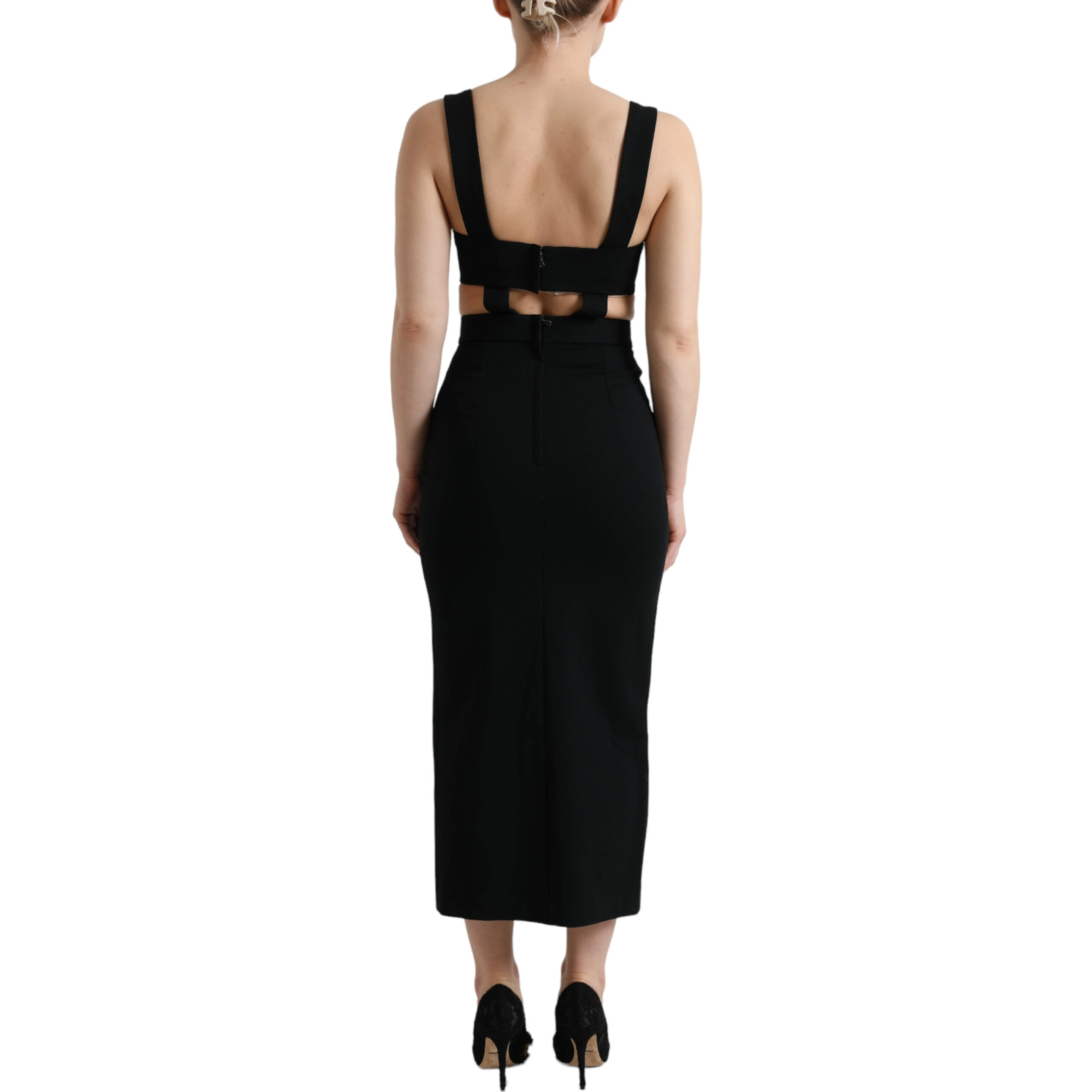 Black Cut Out Sleeveless Bodycon Midi Dress