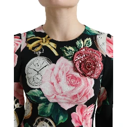Black Floral Embellished Lace A-line Dress