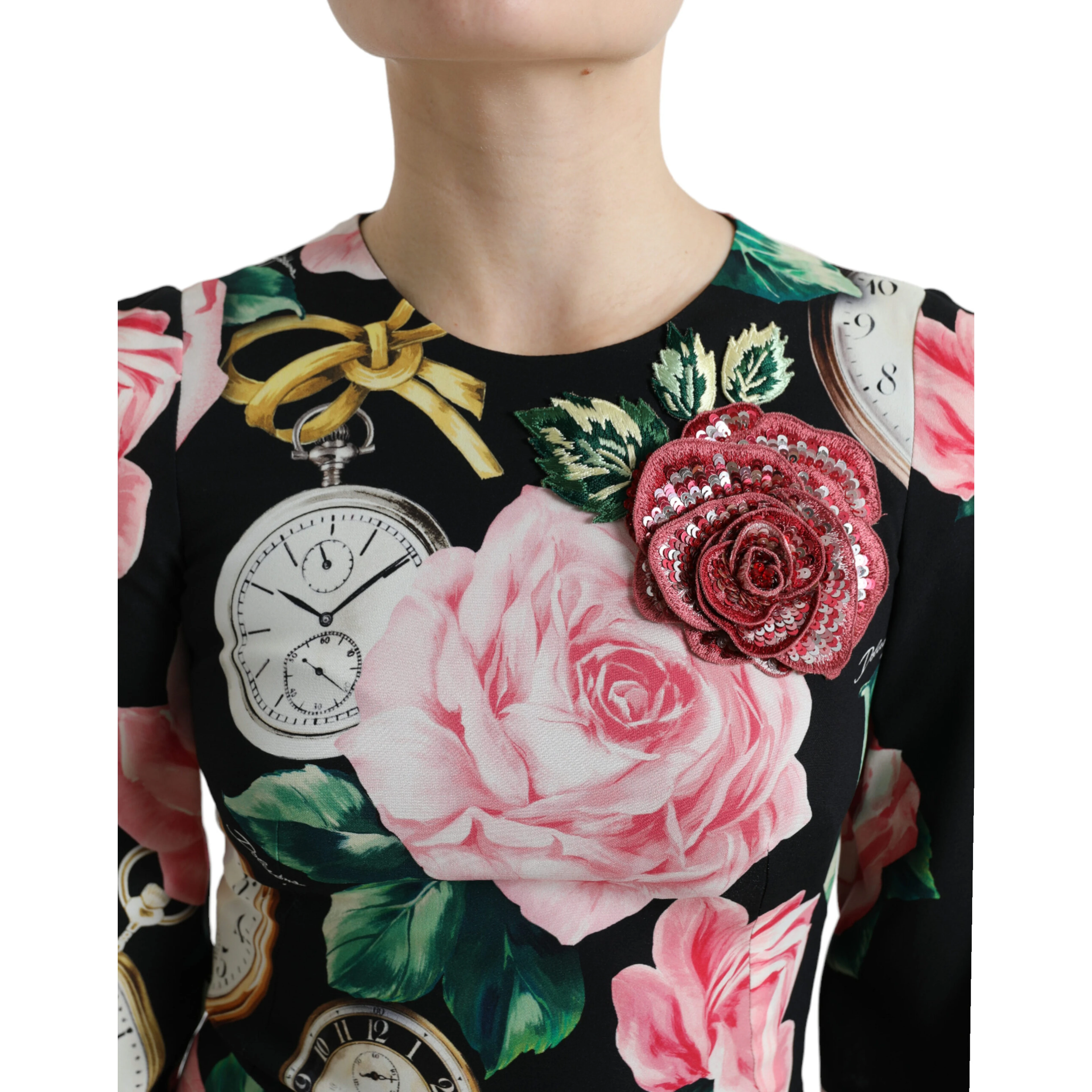 Black Floral Embellished Lace A-line Dress