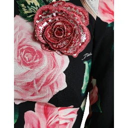 Black Floral Embellished Lace A-line Dress