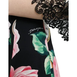 Black Floral Embellished Lace A-line Dress