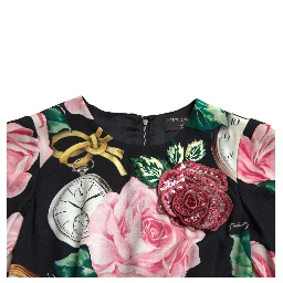 Black Floral Embellished Lace A-line Dress