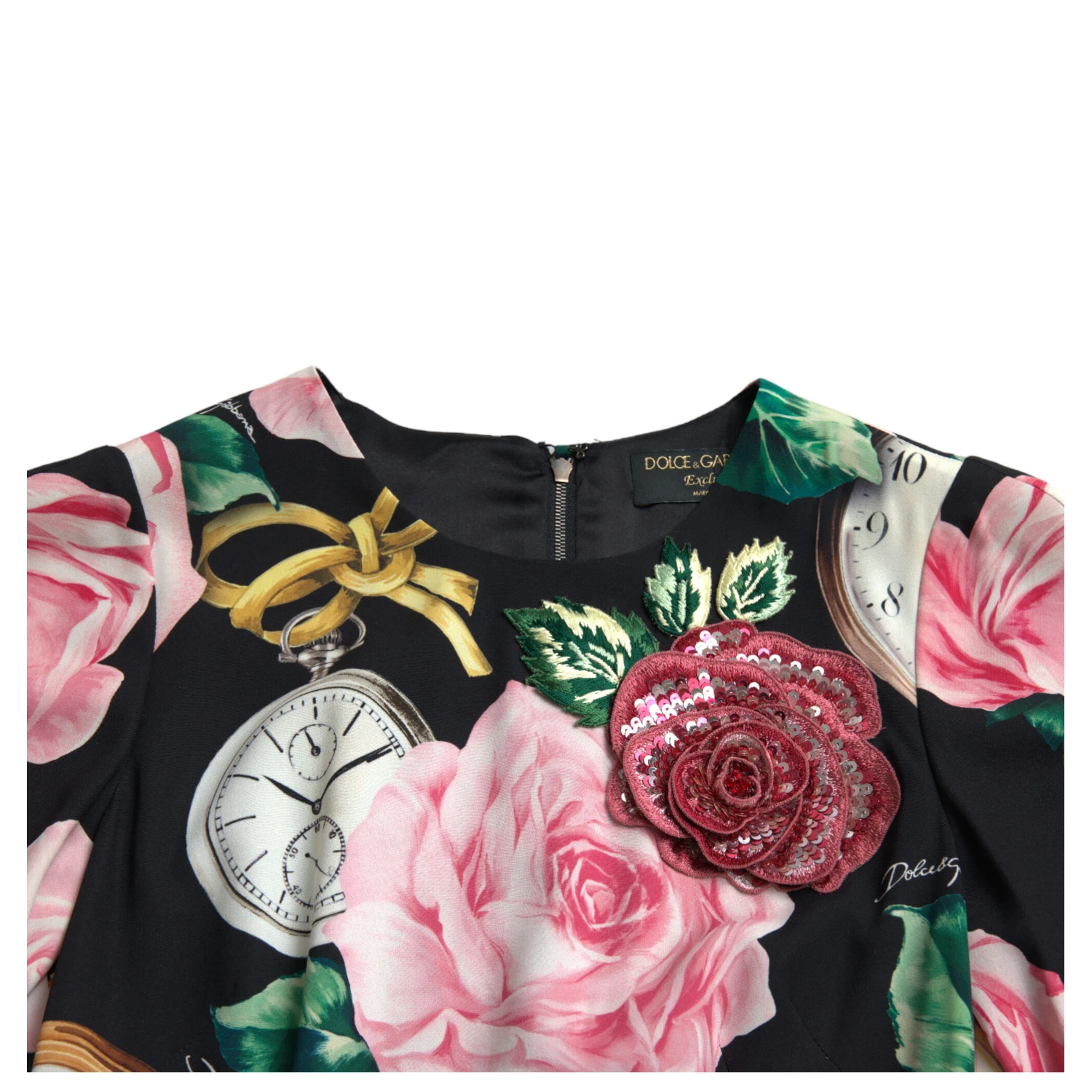 Black Floral Embellished Lace A-line Dress
