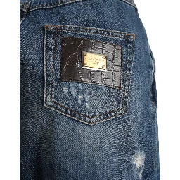 Blue Cotton High Waist Denim Hot Pants Shorts