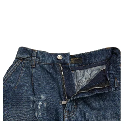 Blue Cotton High Waist Denim Hot Pants Shorts