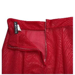 Red Sheer High Waist Pencil Cut Midi Skirt