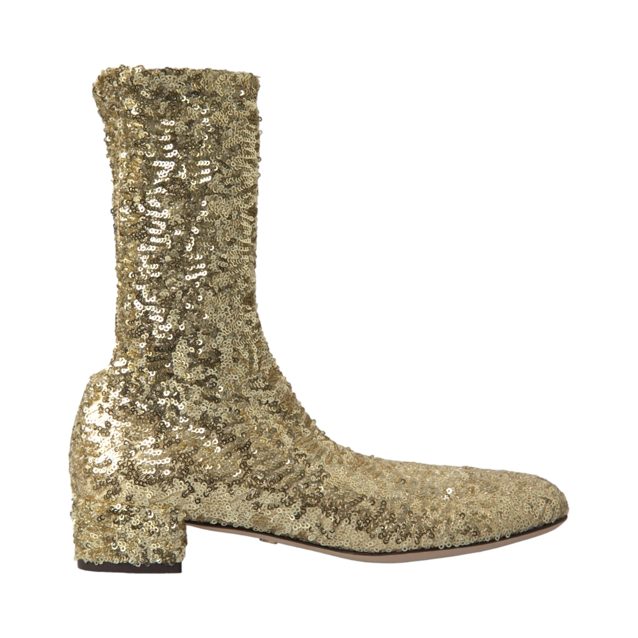 Gold Sequined Short Boots Stretch Shoes