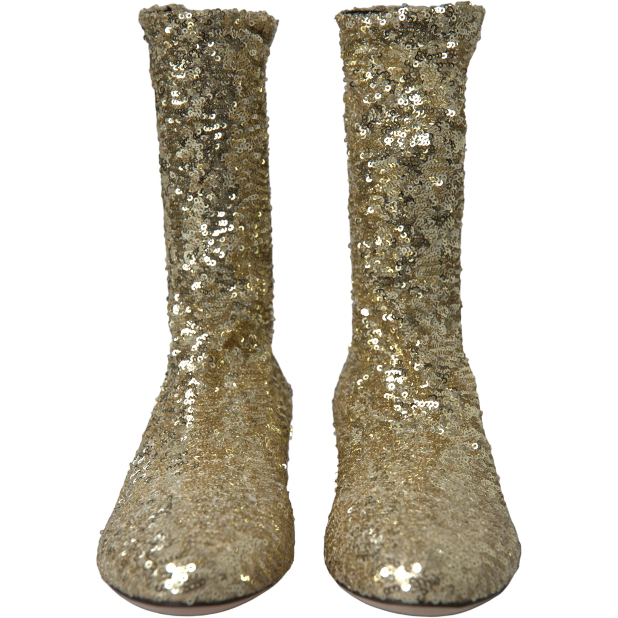 Gold Sequined Short Boots Stretch Shoes