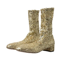 Gold Sequined Short Boots Stretch Shoes