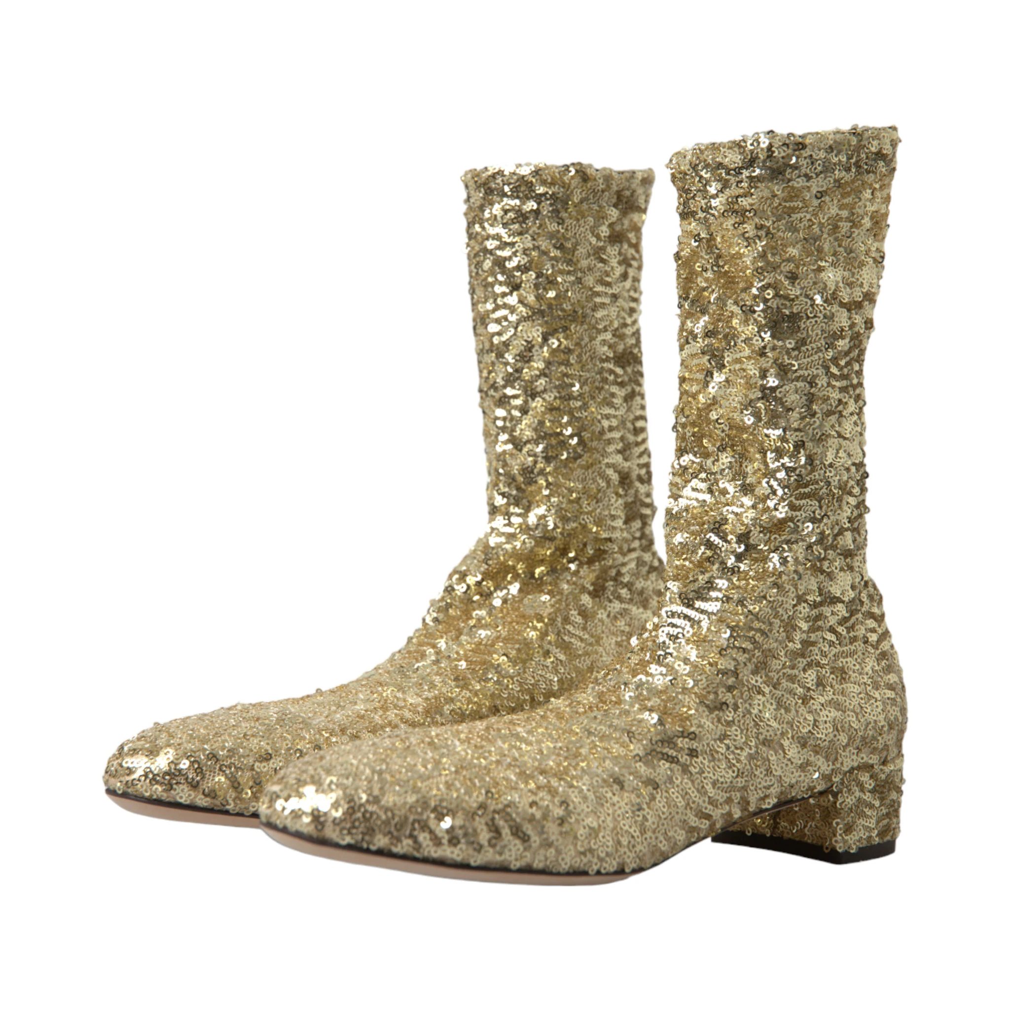 Gold Sequined Short Boots Stretch Shoes