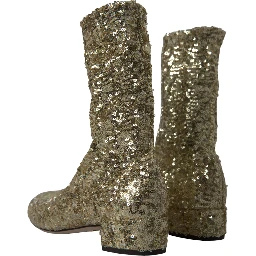 Gold Sequined Short Boots Stretch Shoes
