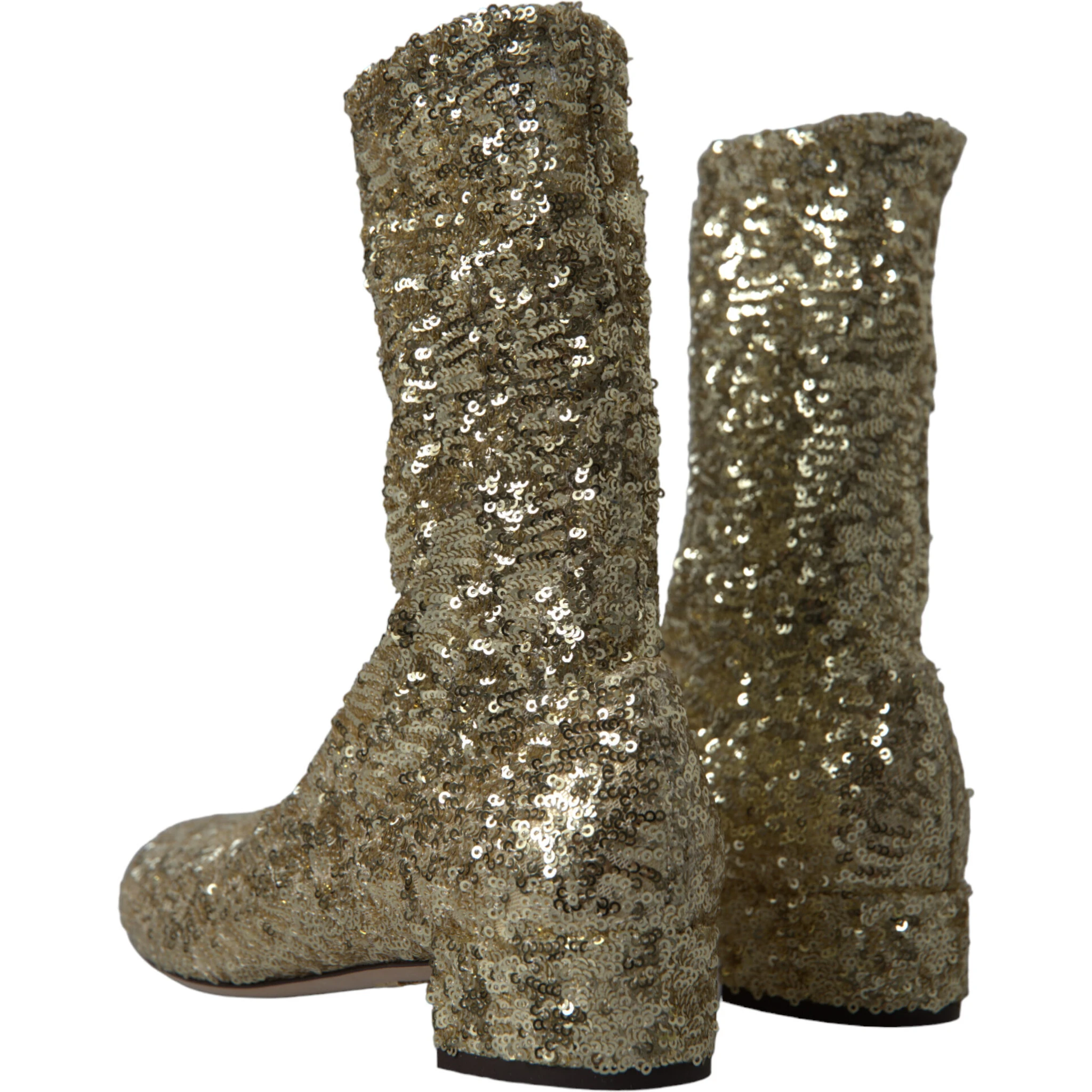 Gold Sequined Short Boots Stretch Shoes
