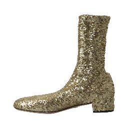 Gold Sequined Short Boots Stretch Shoes