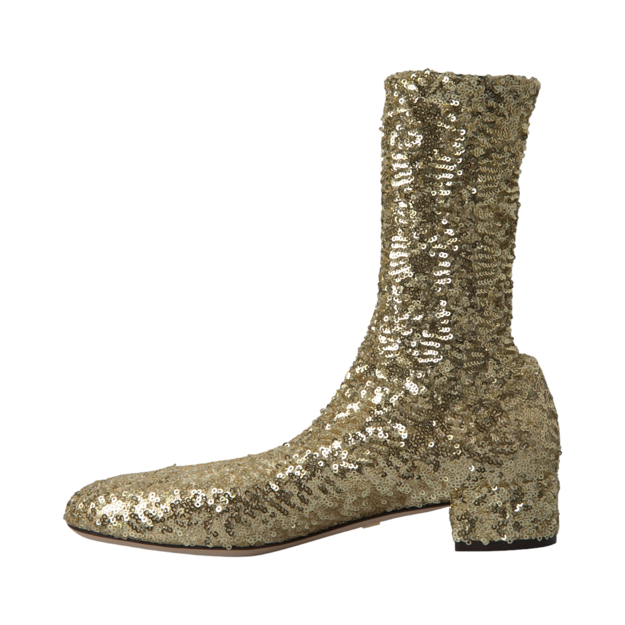 Gold Sequined Short Boots Stretch Shoes