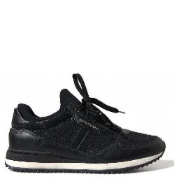 Black Floral Lace Leather Sneakers Shoes