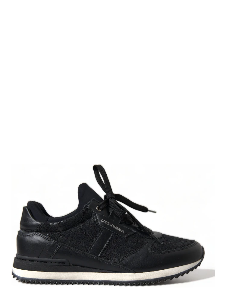 Black Floral Lace Leather Sneakers Shoes